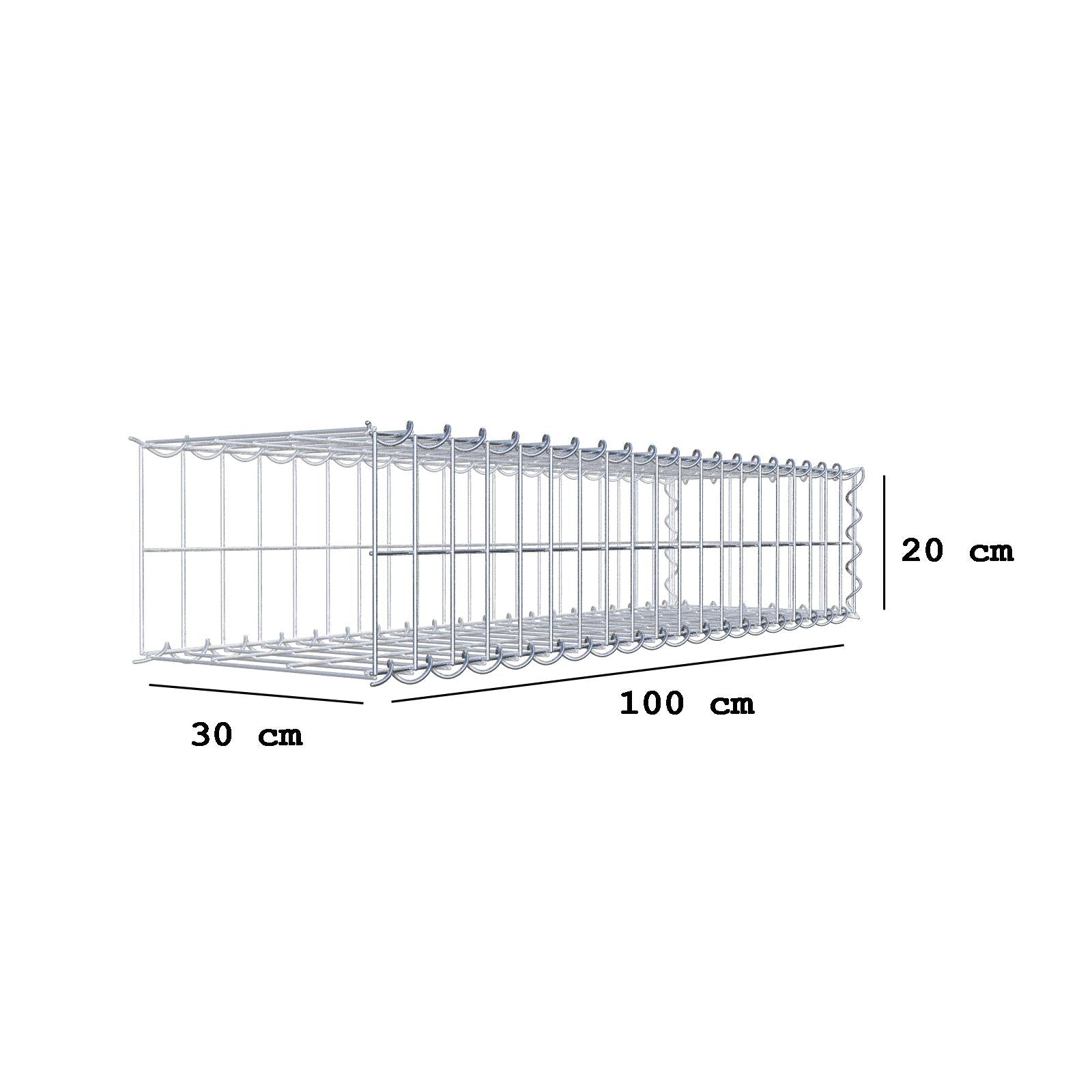 Grown-on gabion type 2 100 cm x 20 cm x 30 cm (L x H x D), mesh size 5 cm x 10 cm, spiral