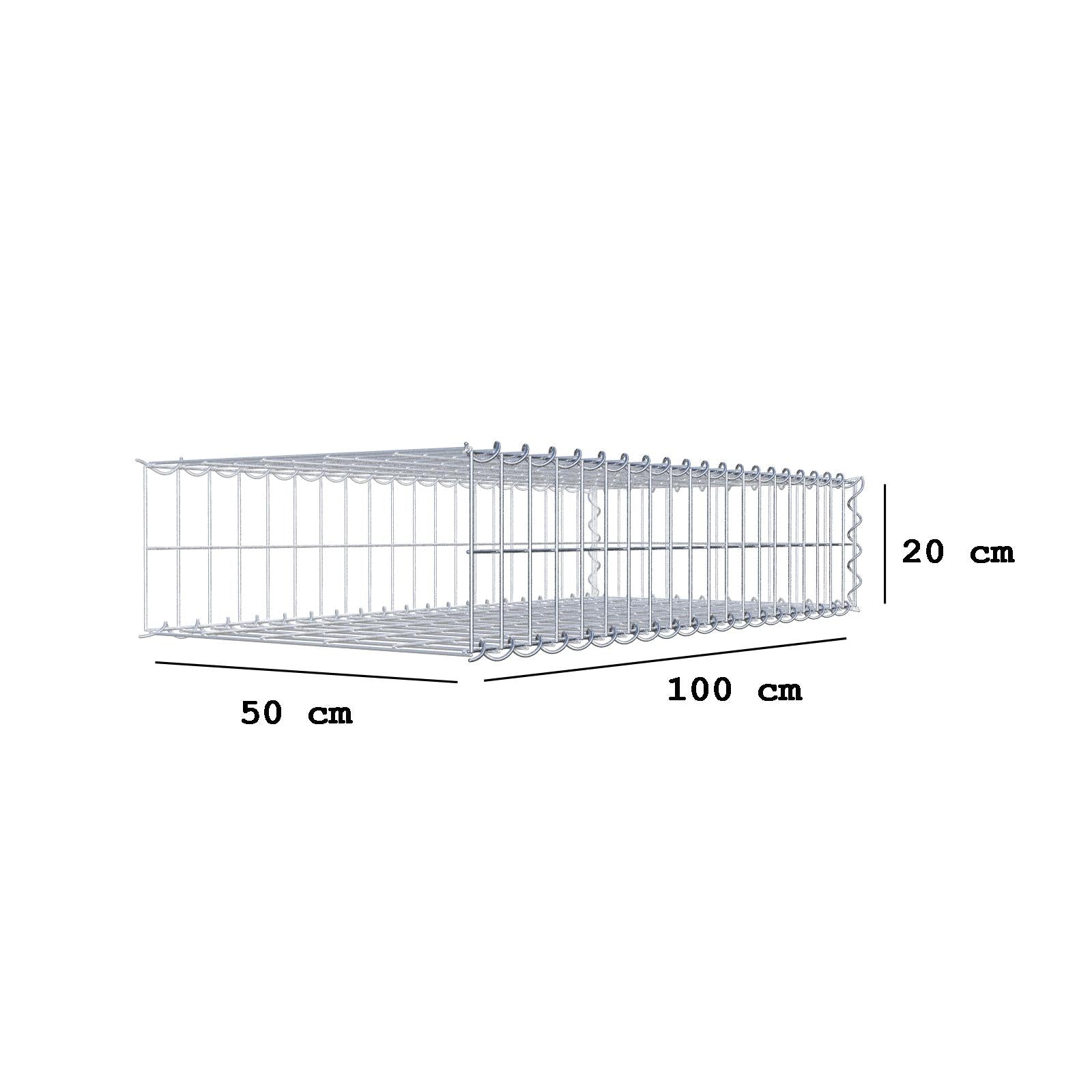 Gavión adulto tipo 2 100 cm x 20 cm x 50 cm (largo x alto x profundidad), tamaño de malla 5 cm x 10 cm, espiral