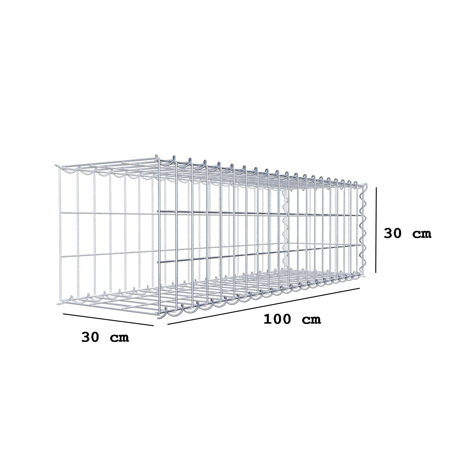 Opvokset gabion type 2 100 cm x 30 cm x 30 cm (L x H x D), maskestørrelse 5 cm x 10 cm, spiral