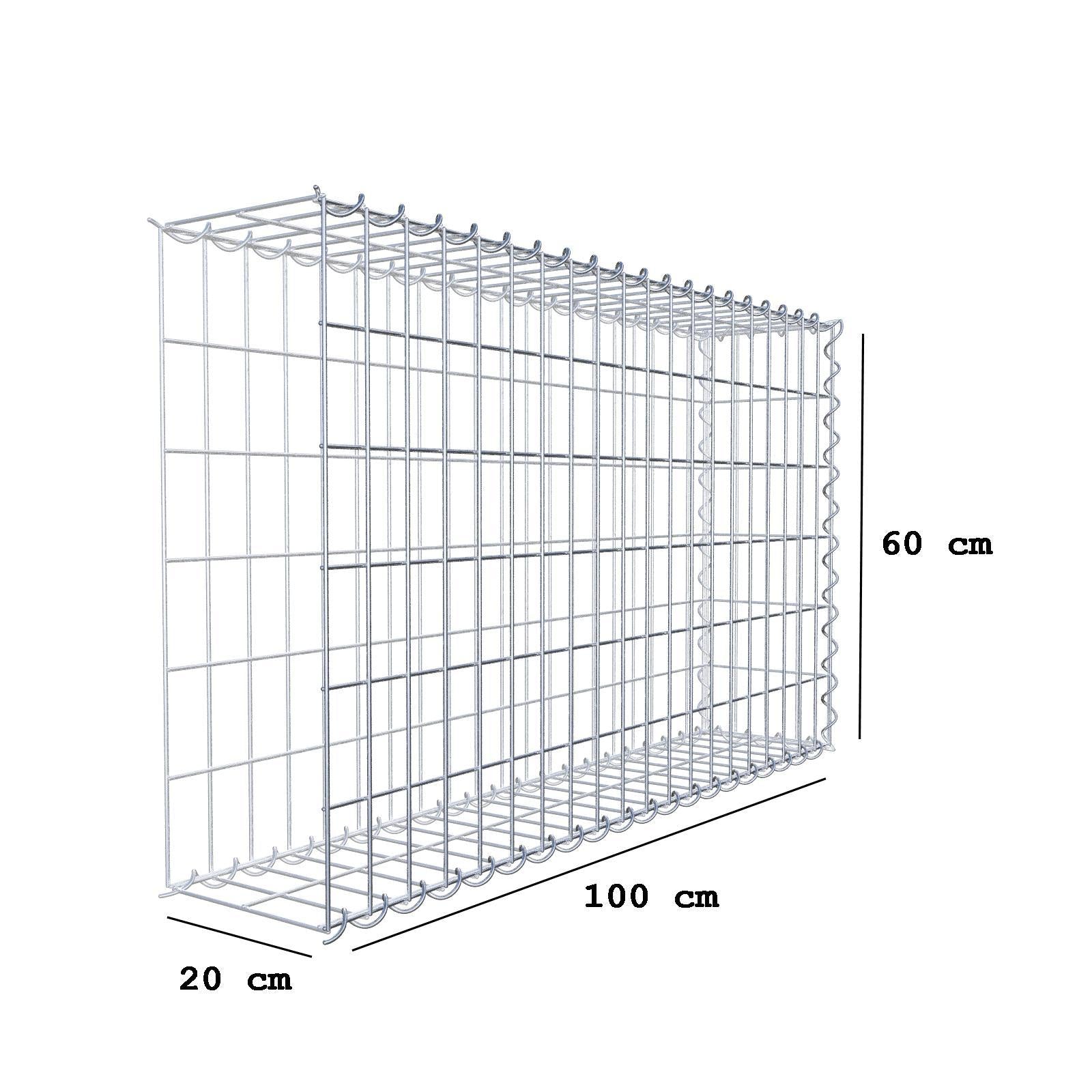 Extra gabion typ 2 100 cm x 60 cm x 20 cm (L x H x D), maskstorlek 5 cm x 10 cm, spiral