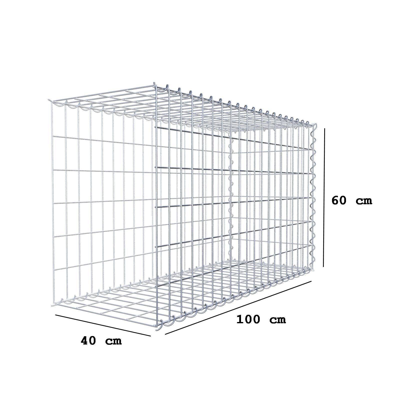 Extra gabion typ 2 100 cm x 60 cm x 40 cm (L x H x D), maskstorlek 5 cm x 10 cm, spiral