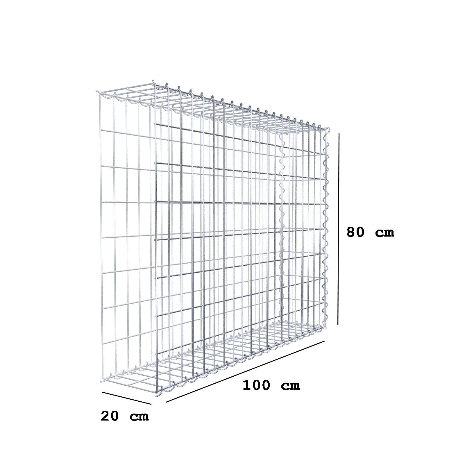 Extra gabion typ 2 100 cm x 80 cm x 20 cm (L x H x D), maskstorlek 5 cm x 10 cm, spiral