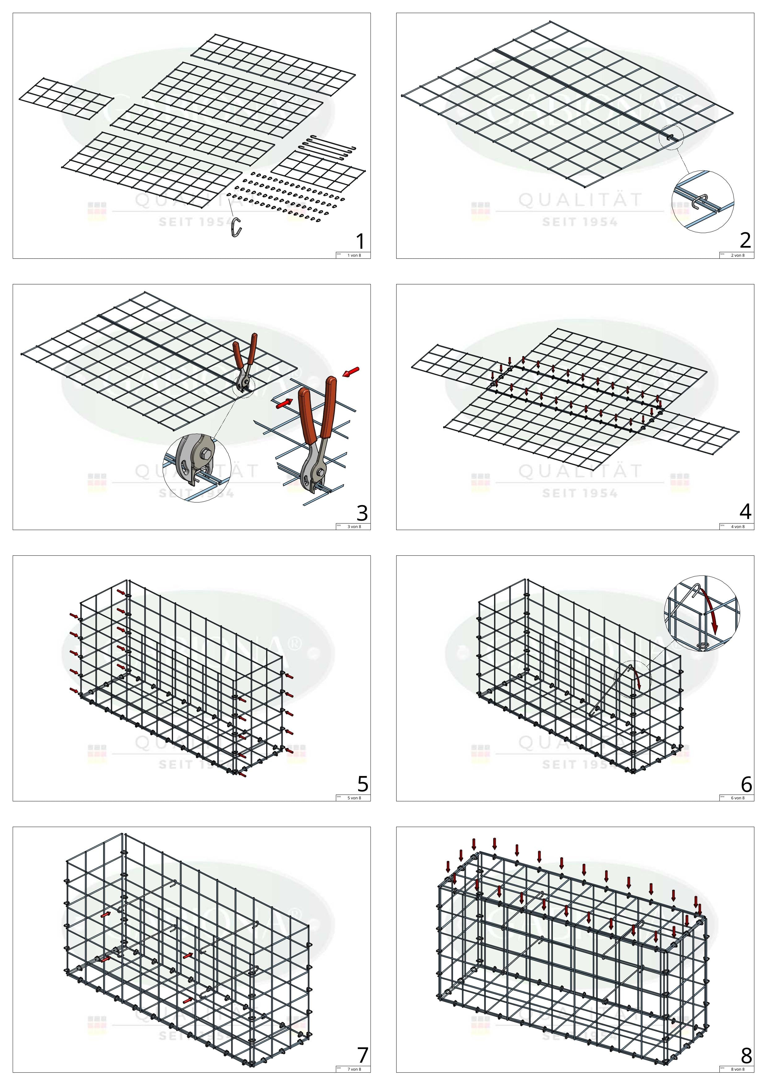 Gabion 100 cm x 40 cm x 50 cm (L x H x P), mailles 10 cm x 10 cm, anneau en C