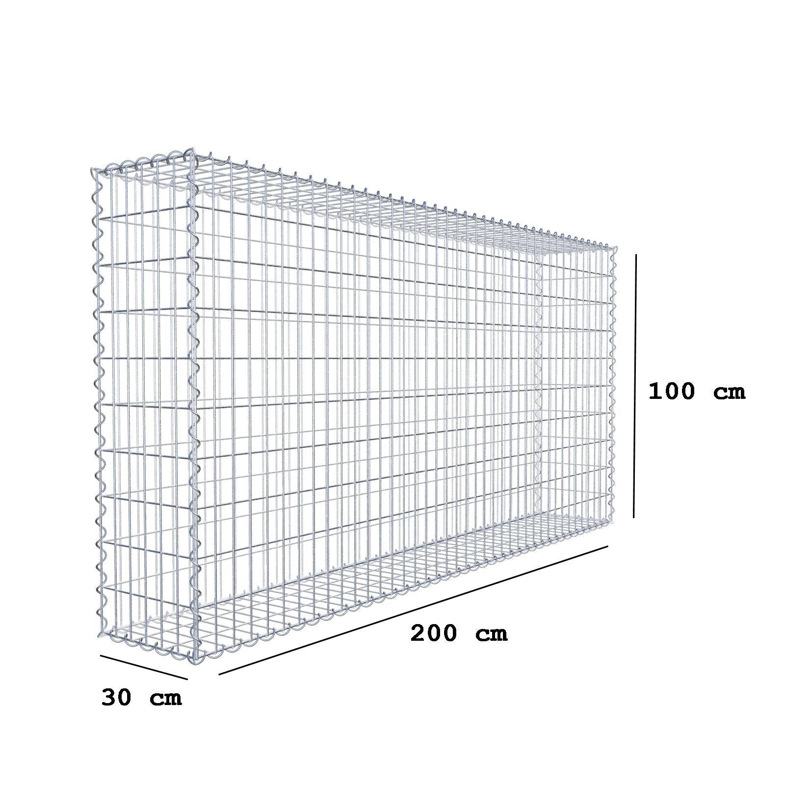 Schanskorf 200 cm x 100 cm x 30 cm (L x H x D), maaswijdte 5 cm x 10 cm, spiraalvormig