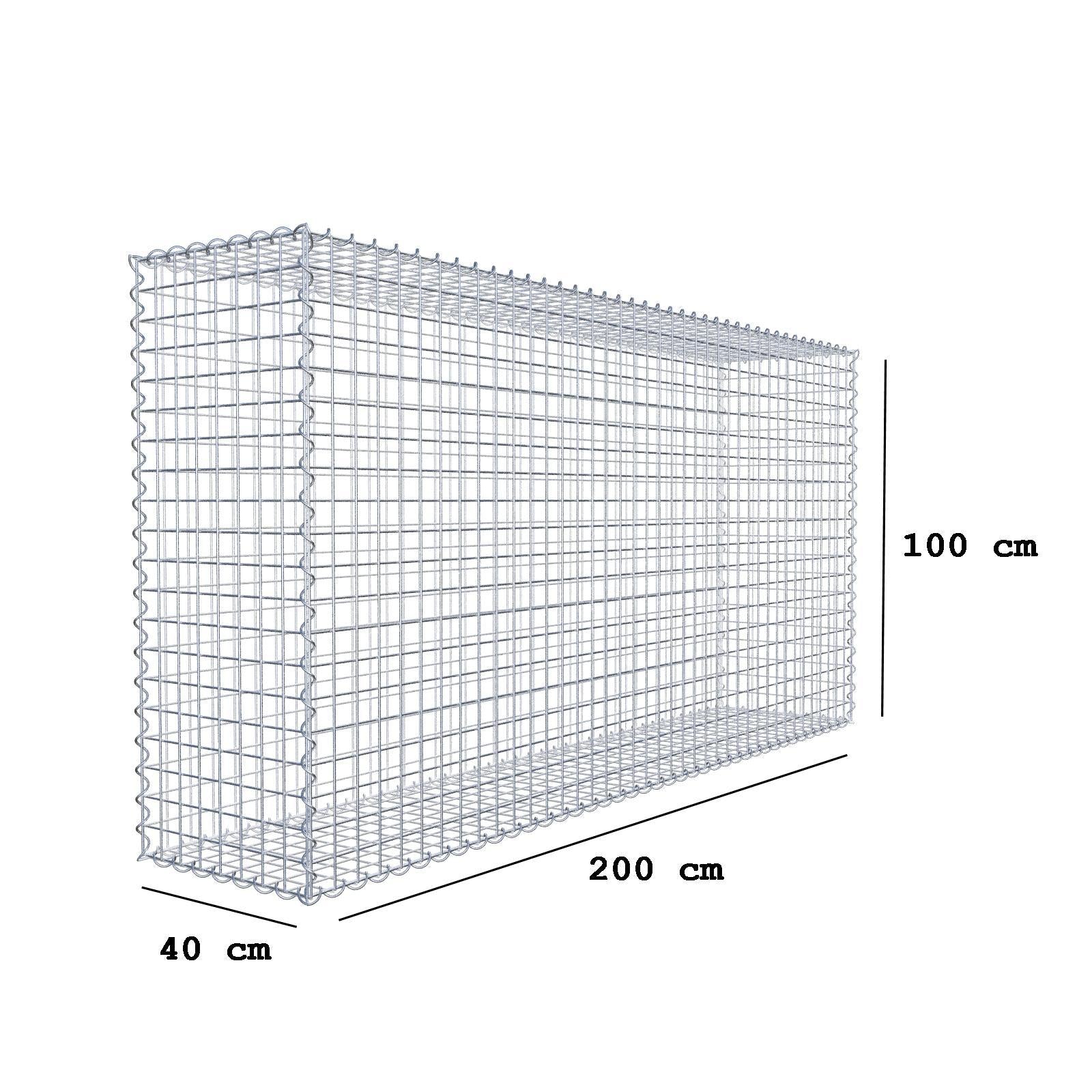 Gabbione 200 cm x 100 cm x 40 cm (L x H x P), maglia 5 cm x 5 cm, spirale