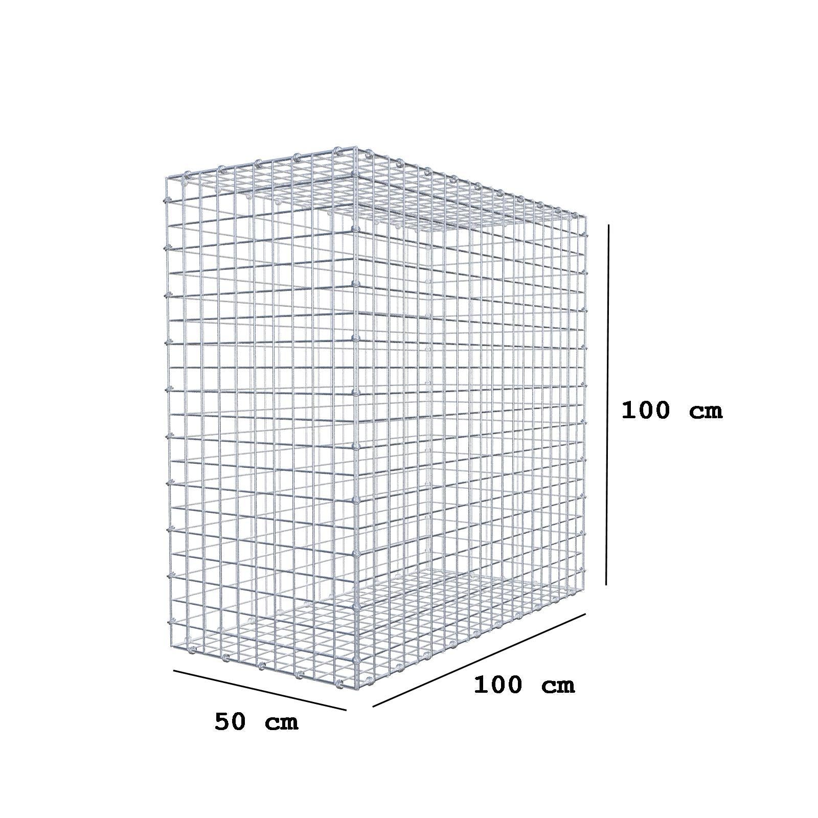 Gabbione 100 cm x 100 cm x 50 cm (L x H x P), maglia 5 x 5 cm, anello a spirale