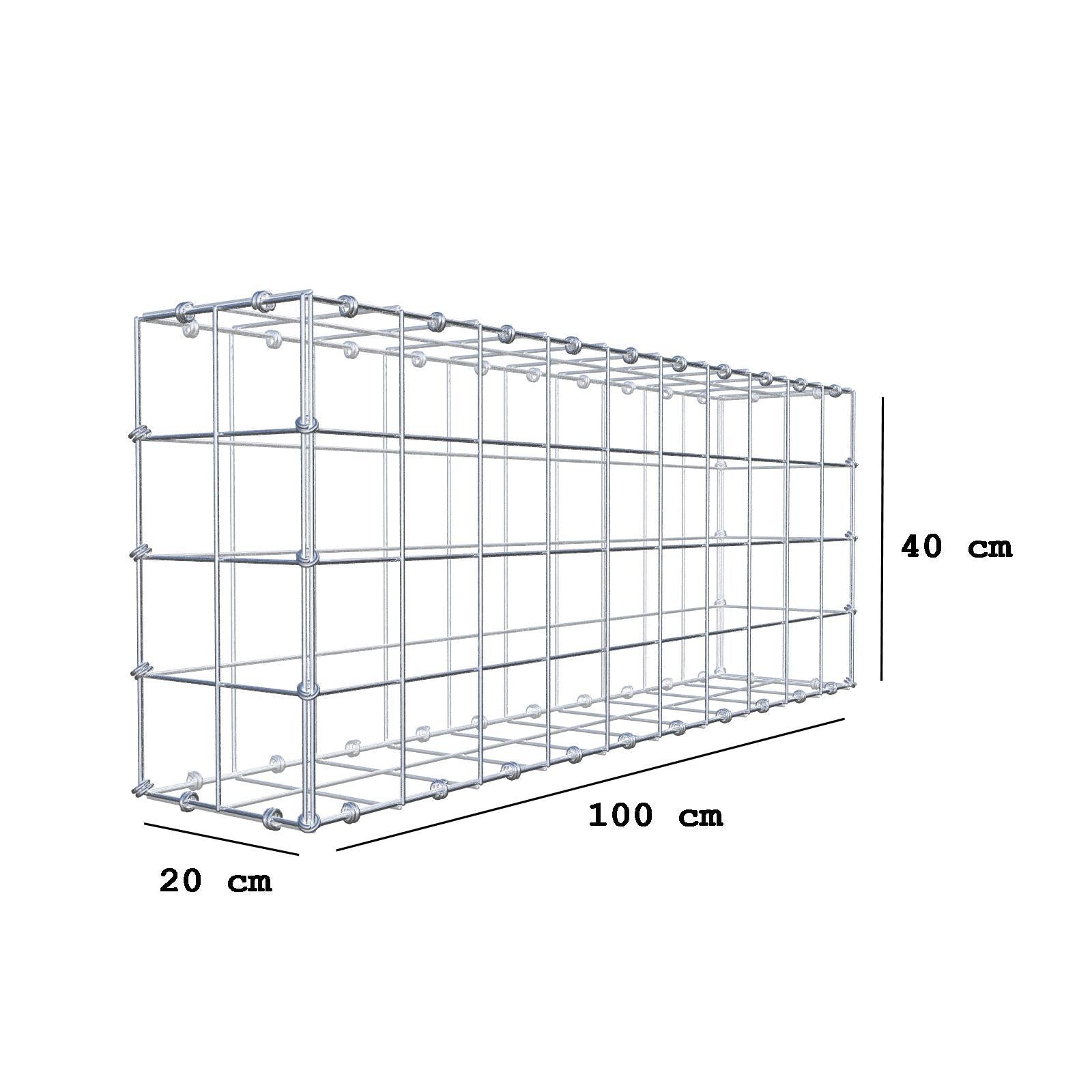 Gabion 100 cm x 40 cm x 20 cm (L x H x D), maskestørrelse 10 x 10 cm, spiralring