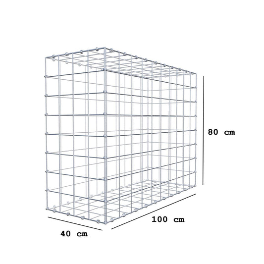 Gabion 100 cm x 80 cm x 40 cm (L x H x D), maskestørrelse 10 x 10 cm, spiralring