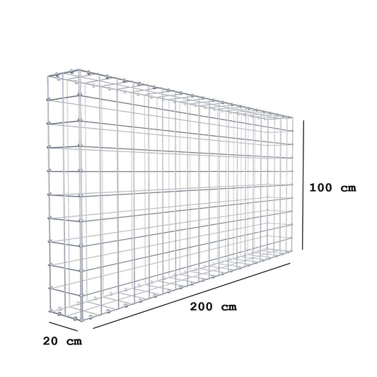 Gabião 200 cm x 100 cm x 20 cm (C x A x P), malhagem 10 x 10 cm, anel espiral