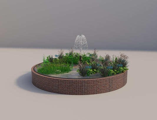 Estanque elevado de gaviones redondo, diámetro exterior 382 cm, altura 50 cm, luz de malla 5 x 5 cm, espesor de pared 15 cm