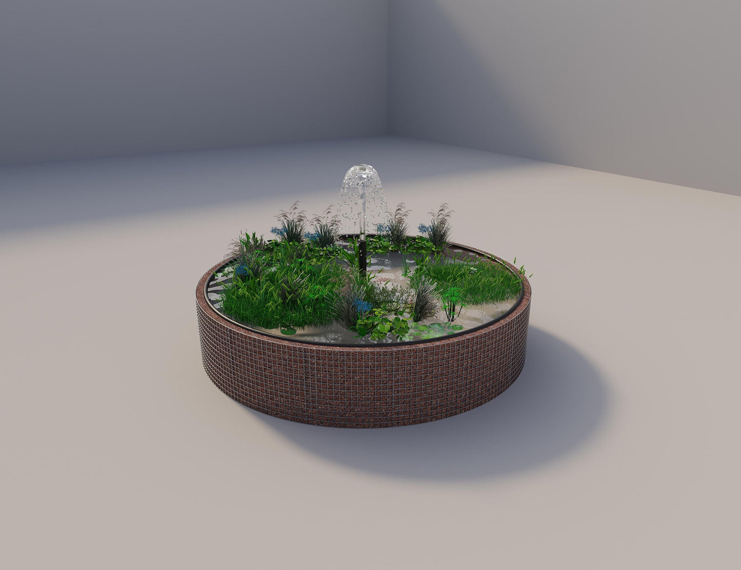 Gabião para lago elevado redondo, diâmetro exterior 382 cm, altura 80 cm, dimensão da malha 5 x 5 cm, espessura da parede 15 cm