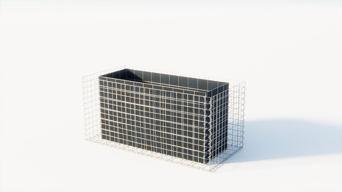 Canteiro quadrado elevado 130 cm x 60 cm x 60 cm (C x A x P), tamanho da malha 5 x 10 cm, espessura da parede 10 cm