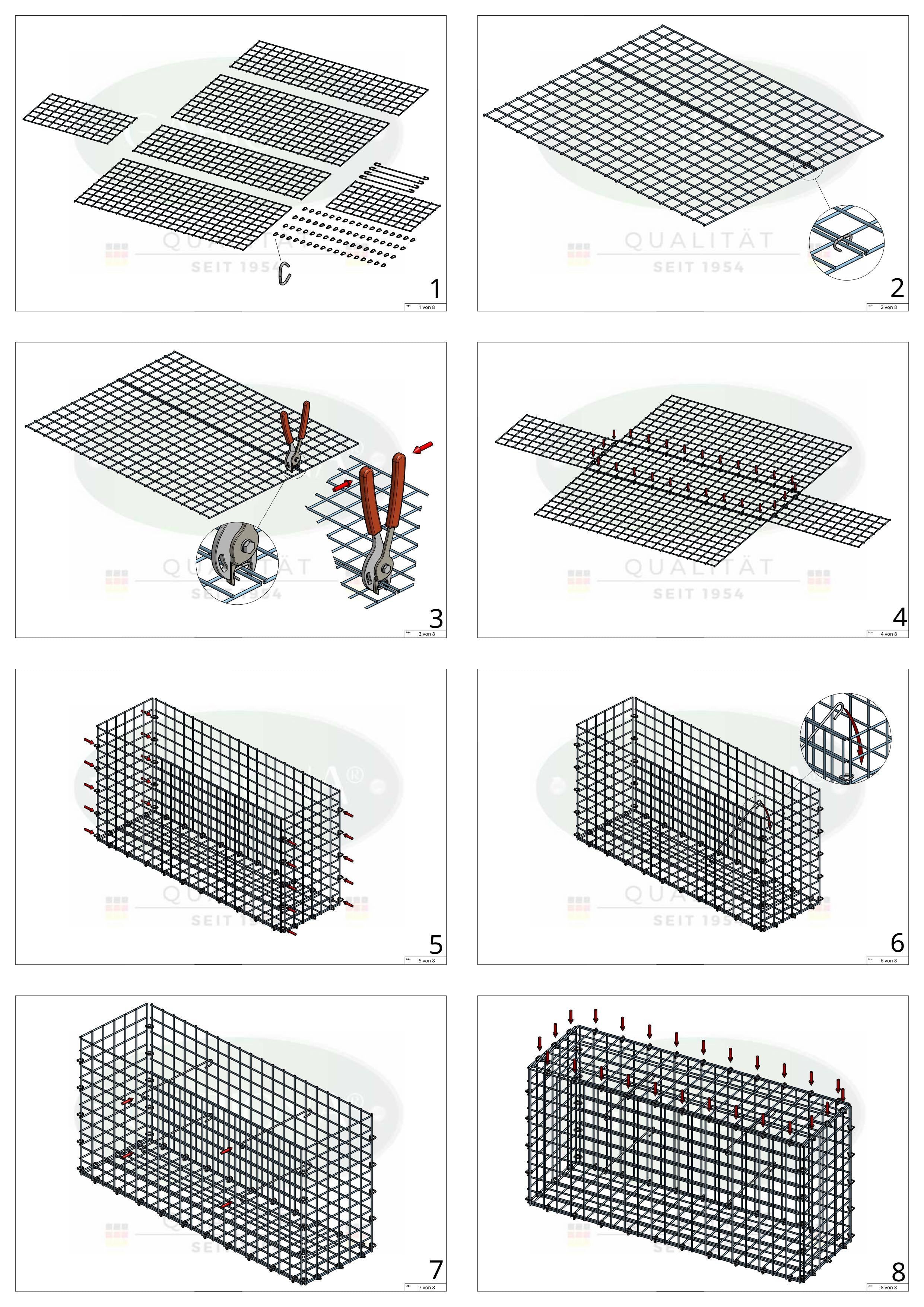 Gabion 50 cm x 50 cm x 50 cm (L x H x P), mailles 5 cm x 5 cm, anneau en C
