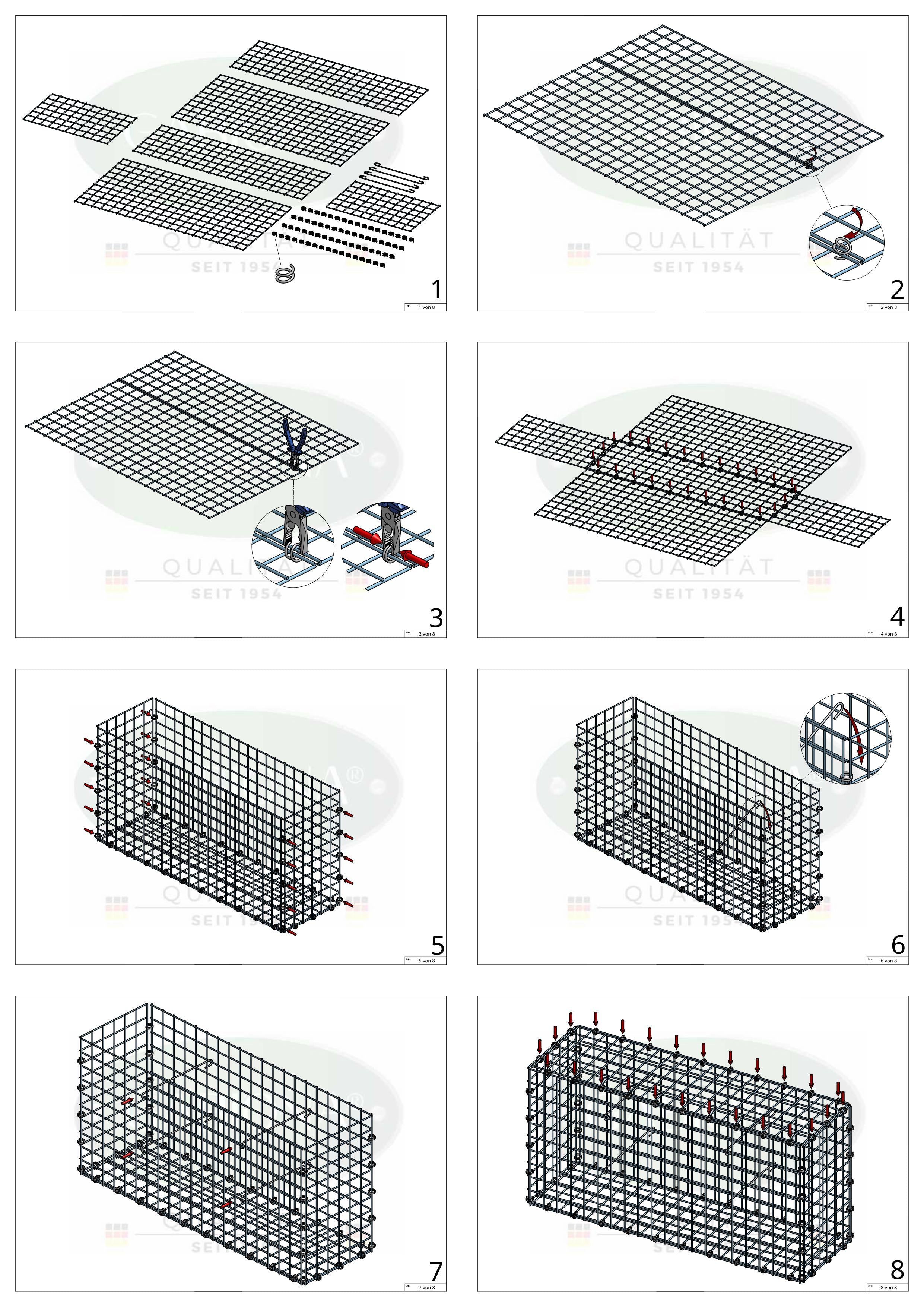 Gabion 50 cm x 40 cm x 40 cm (L x H x D), maskestørrelse 5 x 5 cm, spiralring
