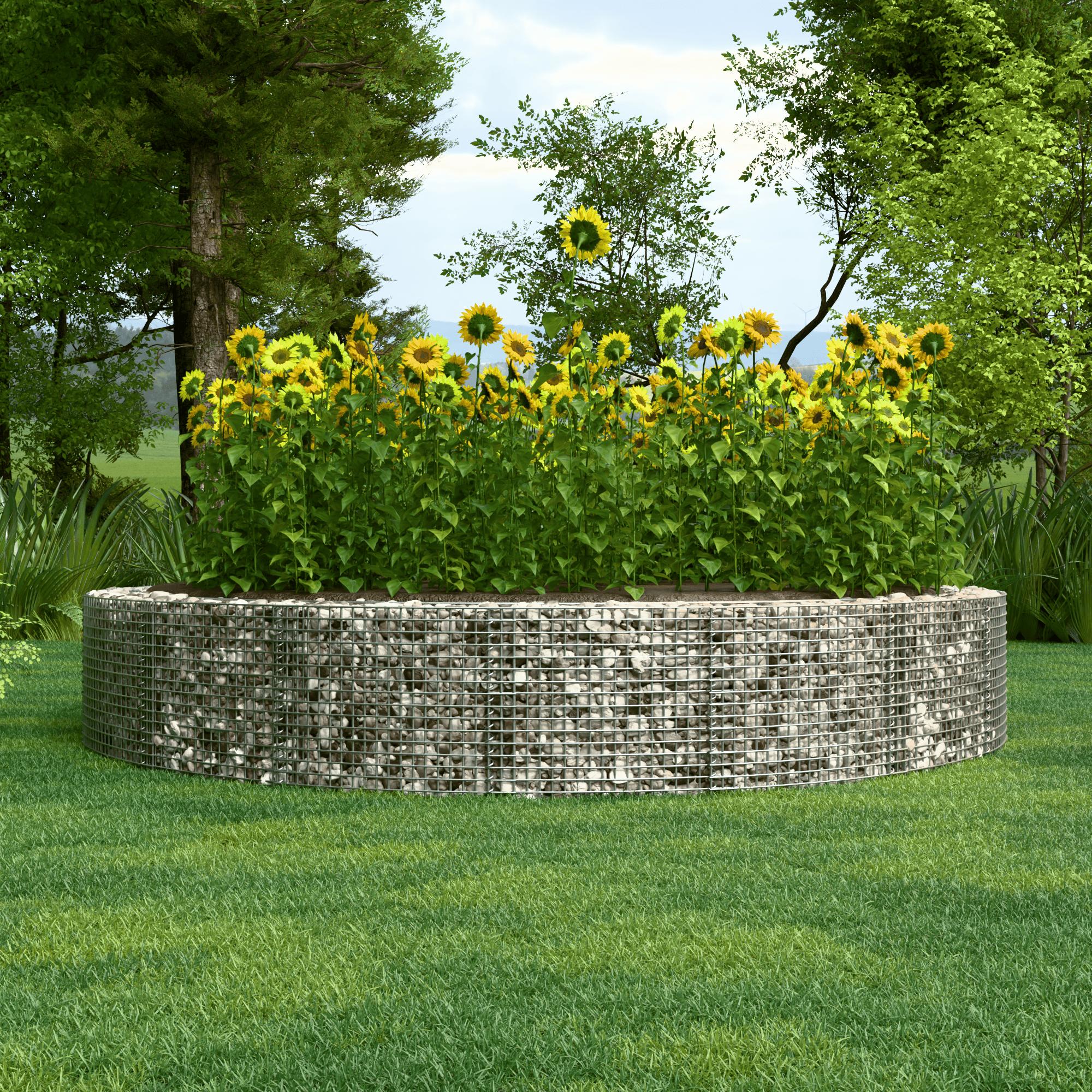 Rund højbed, udvendig diameter 502 cm, højde 50 cm, maskestørrelse 5 x 5 cm, vægtykkelse 15 cm