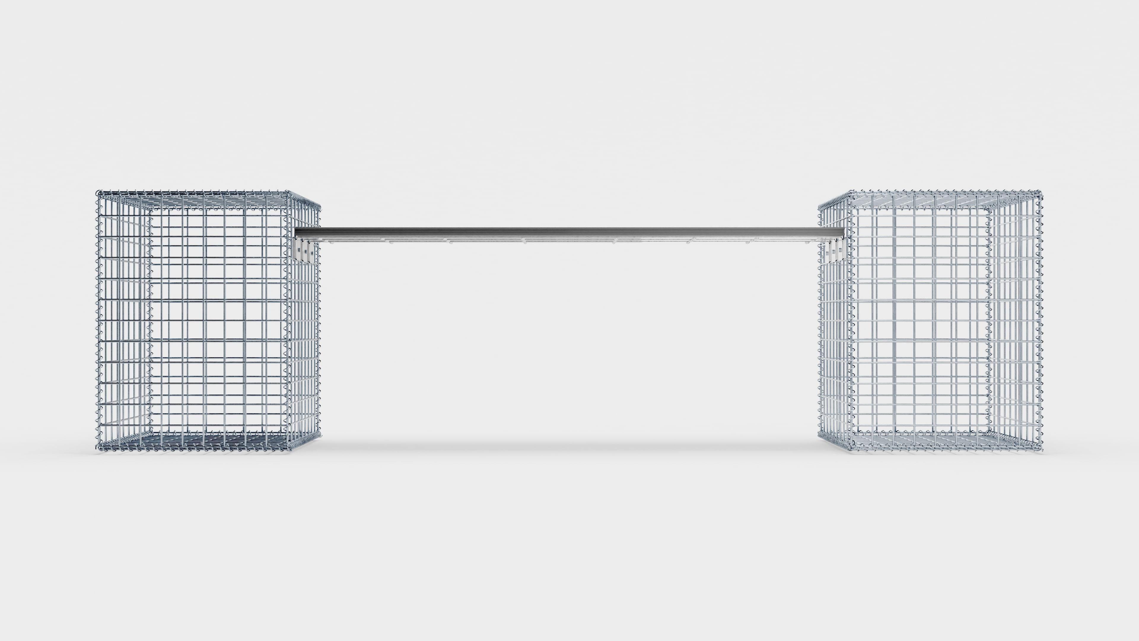 Schanskorfbank met 2 spiraalvormige schanskorven, 205 cm lang x 60 cm hoog x 40 cm diep, gegalvaniseerd, MW 5 x 5 cm, met gerecycled bovenblad in antraciet