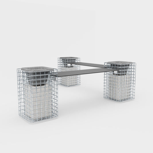 Gartenbank 3 Blumensäulen - 200 x 62 x 42 cm (L x H x P) MW 5 x 5 cm feuerverzinkt, mit Recyclingauflage in anthrazit