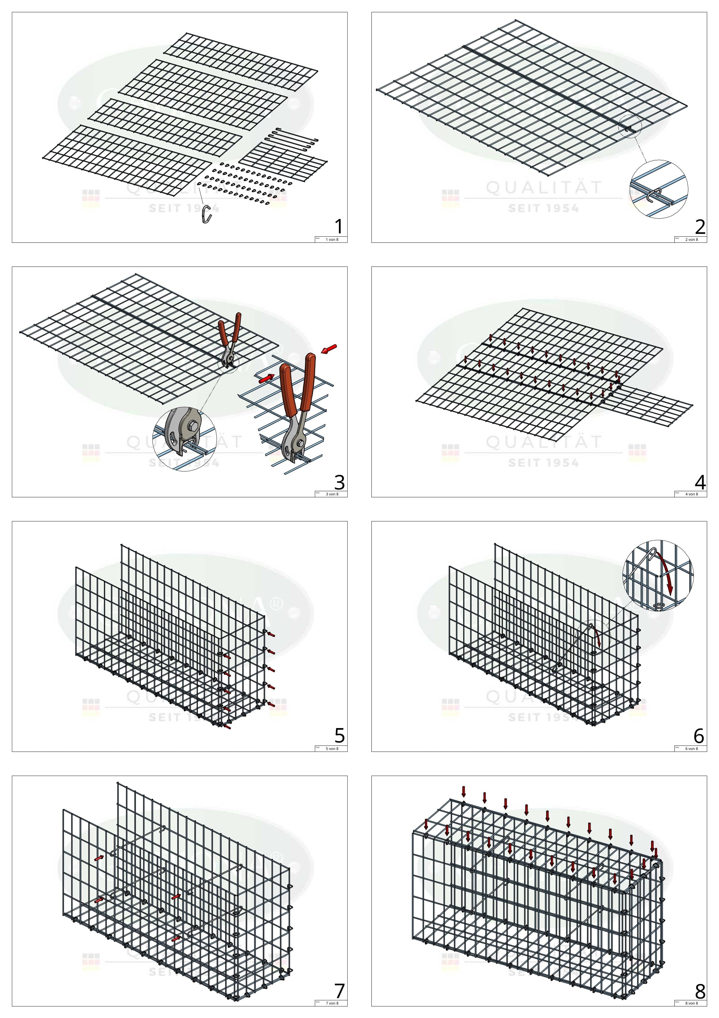Mounted gabion type 2 100 cm x 20 cm x 20 cm, mesh size 5 cm x 10 cm, C-ring