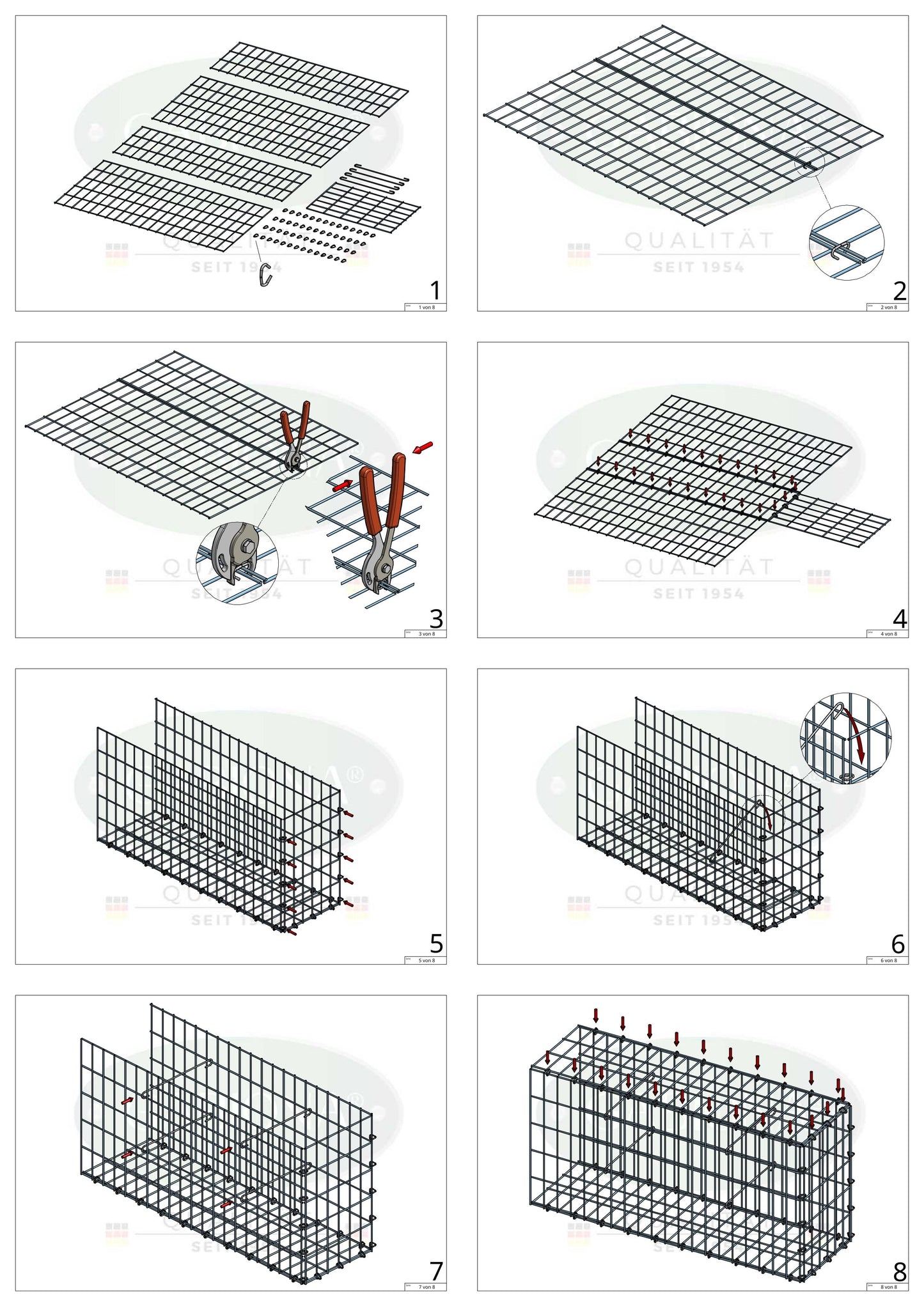 Pile aggiuntivo tipo 2 80 cm x 40 cm x 20 cm, maglia 5 cm x 10 cm, anello a C