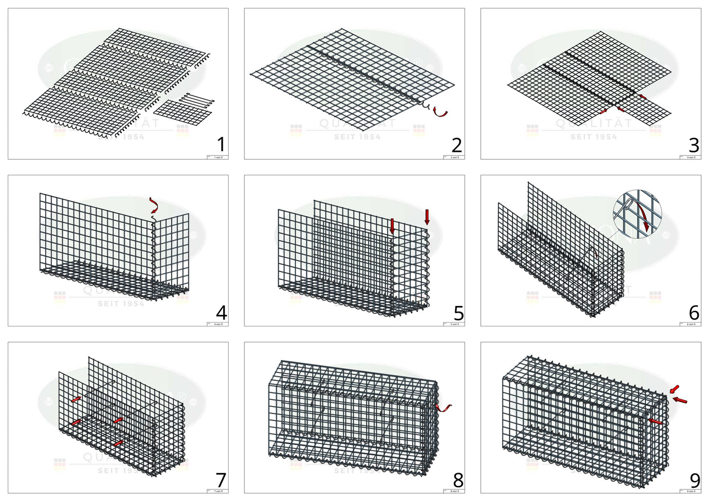 Opvokset gabion type 2 80 cm x 40 cm x 40 cm (L x H x D), maskestørrelse 5 cm x 5 cm, spiral