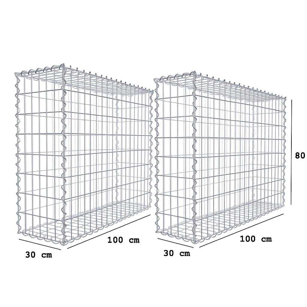 Set med 2 gabioner 100 x 80 x 30 cm (L x H x D), maskstorlek 5 x 10 cm, spiralförslutning, trådtjocklek 4,5 mm