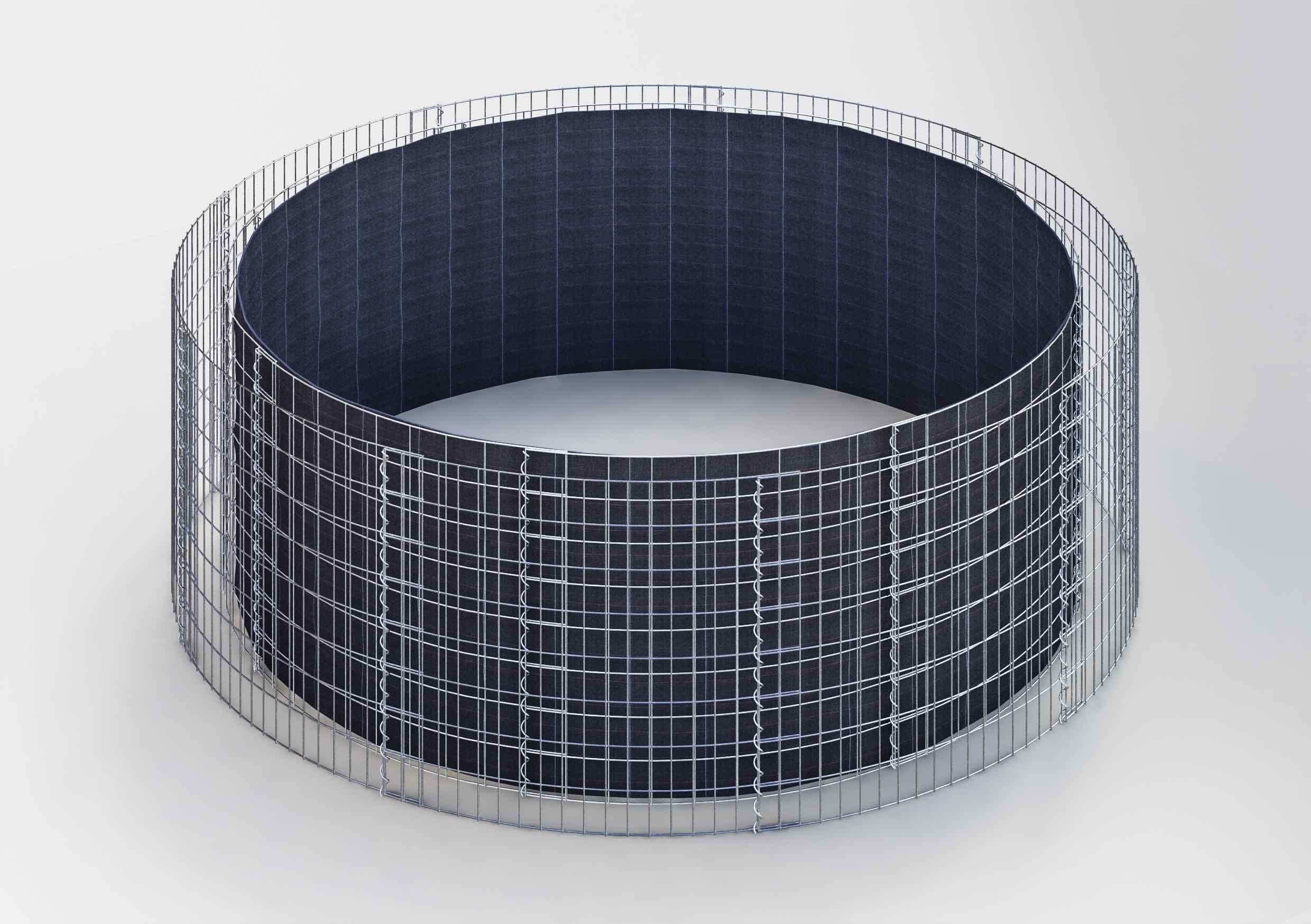 Lit surélevé rond, diamètre extérieur 412 cm, hauteur 80 cm, mailles 5 x 5 cm, épaisseur des parois 15 cm