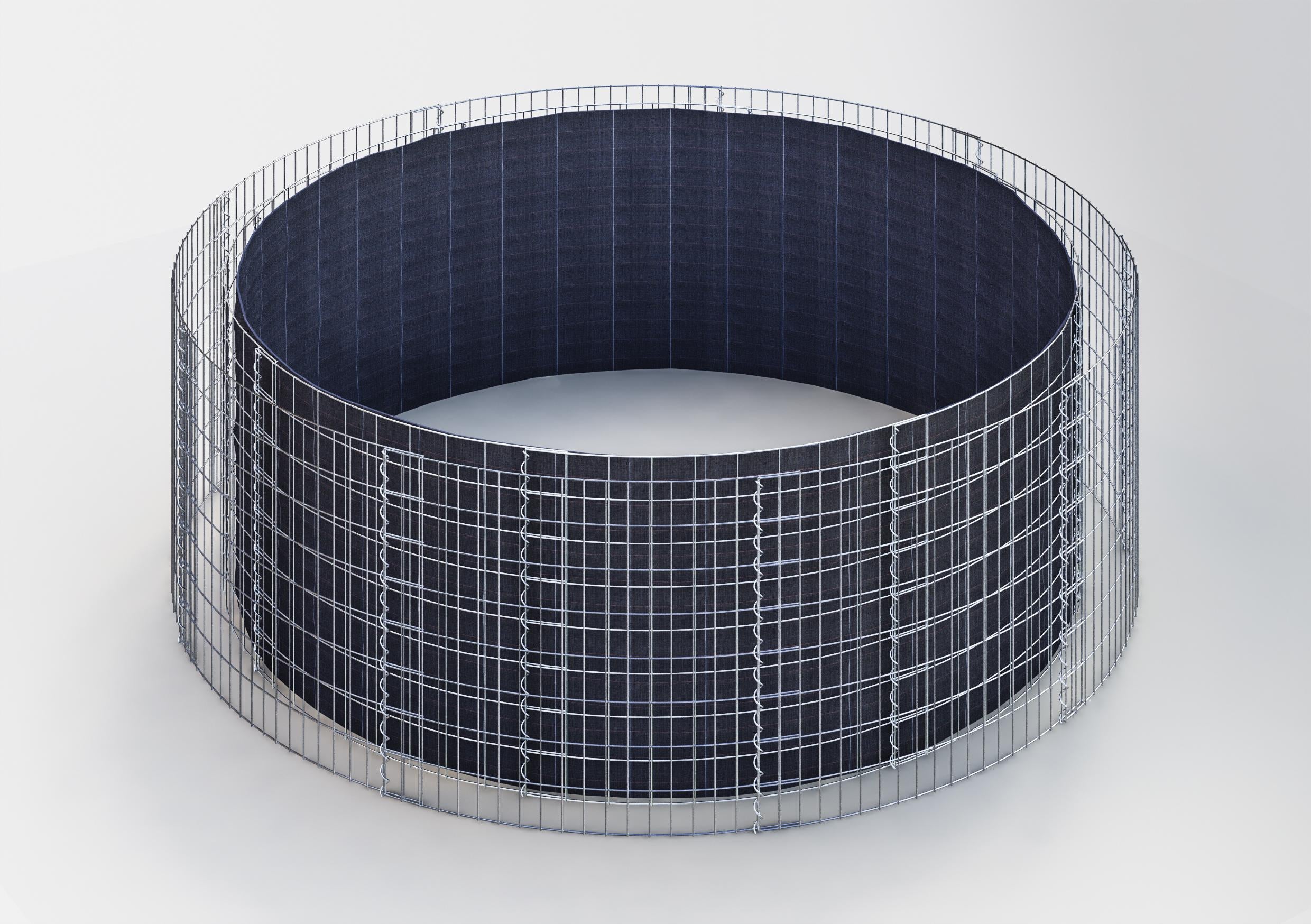Lit surélevé rond, diamètre extérieur 472 cm, hauteur 80 cm, mailles 5 x 10 cm, épaisseur des parois 15 cm