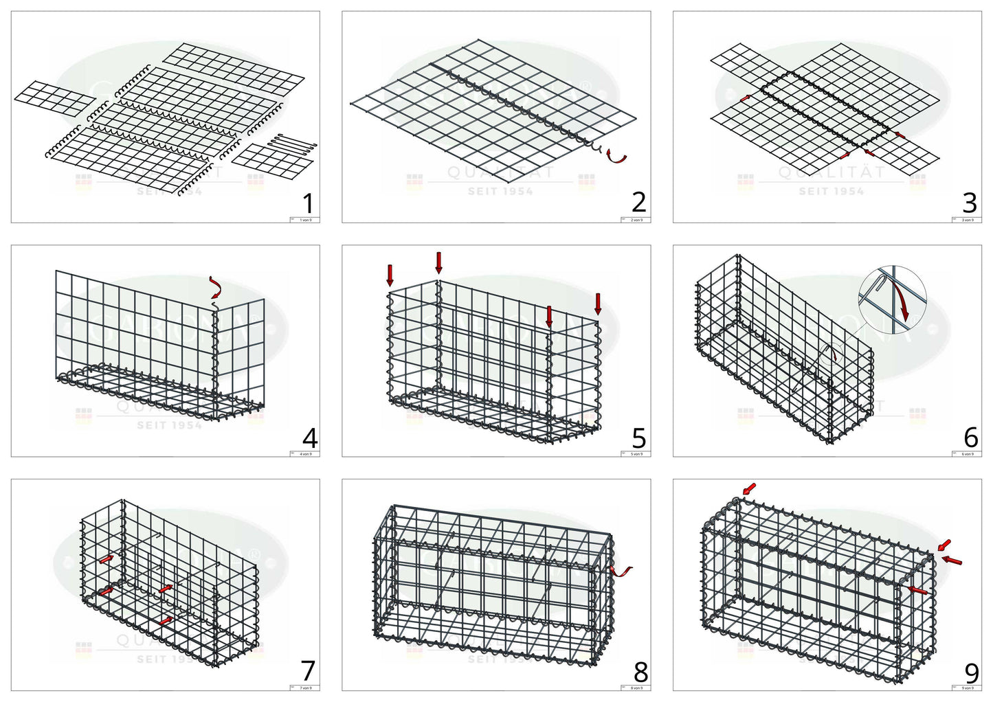 Set of 2 gabions 100 cm x 100 cm x 50 cm (L x H x D), mesh size 10 x 10 cm, spiral