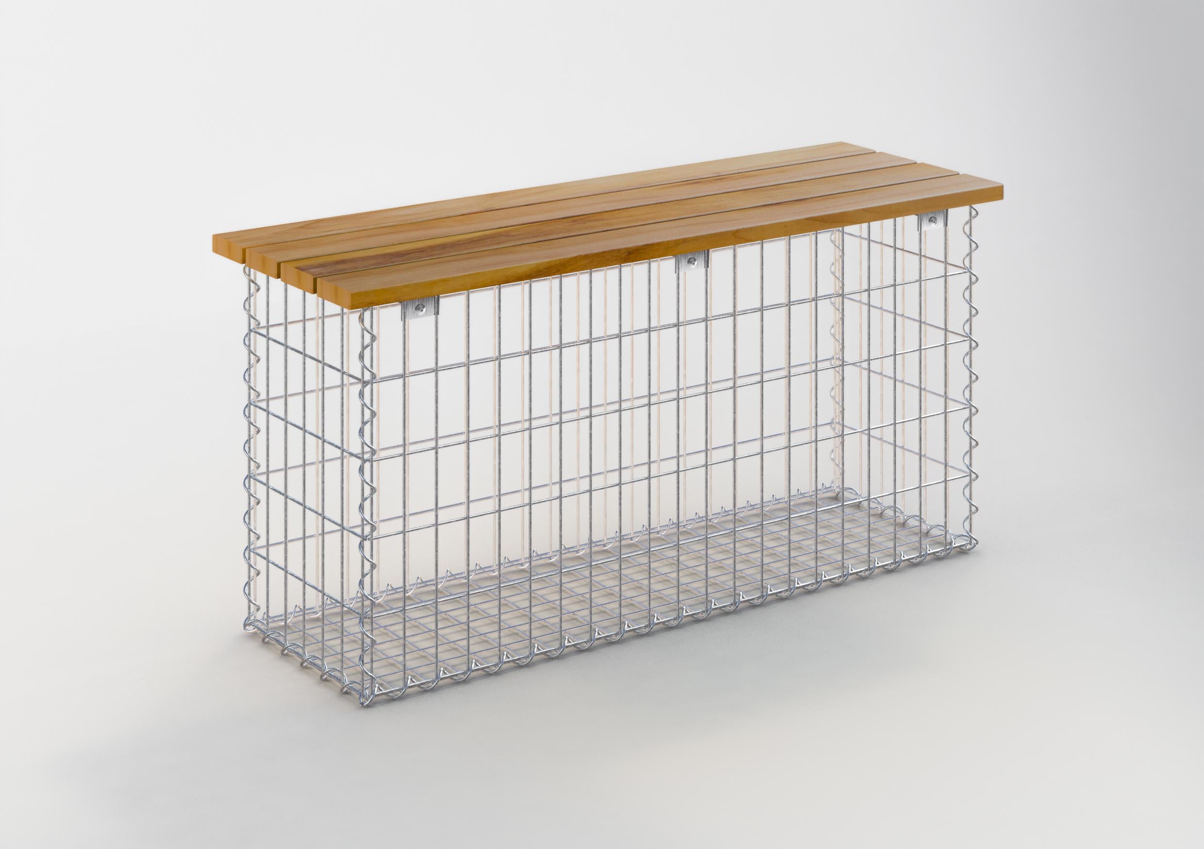 Havebænk spiralgabion 105 x 50 x 30 cm - 3 TEAK MW 5 x 10 cm