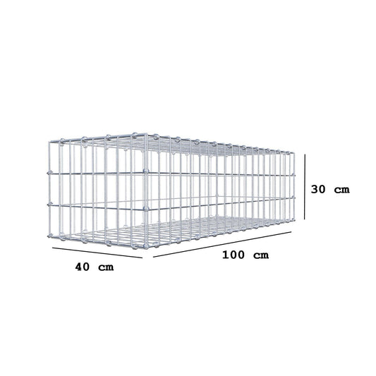 Gabion 100 cm x 30 cm x 40 cm (L x H x D), maskestørrelse 5 x 10 cm, spiralring
