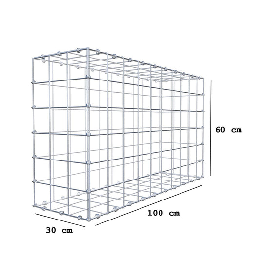 Gabião 100 cm x 60 cm x 30 cm (C x A x P), malhagem 10 x 10 cm, anel espiral
