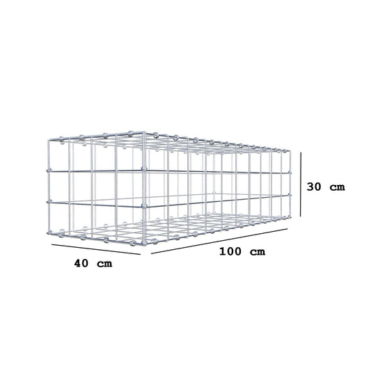 Gabion 100 cm x 30 cm x 40 cm (L x H x D), maskestørrelse 10 x 10 cm, spiralring