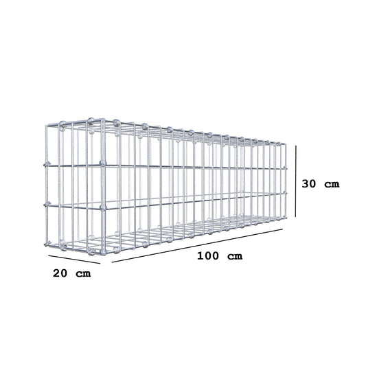 Gabion 100 cm x 30 cm x 20 cm (L x H x D), maskestørrelse 5 x 10 cm, spiralring