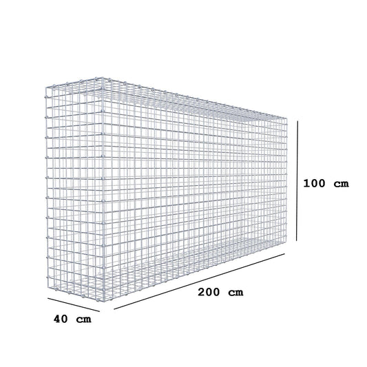 Gabion 200 cm x 100 cm x 40 cm (L x H x D), maskestørrelse 5 x 5 cm, spiralring