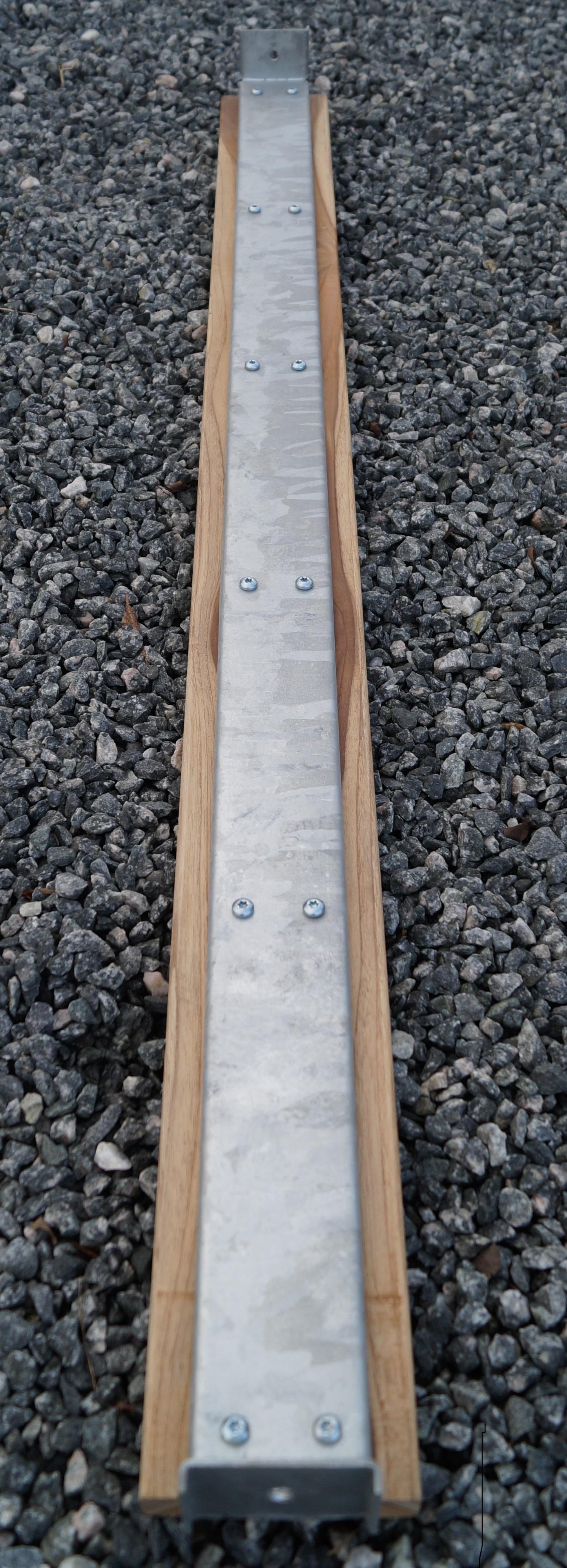 Banc en gabion avec 3 colonnes à fleurs - teck, 205 cm de longueur x 60 cm de hauteur x 37 cm de profondeur, galvanisé à chaud, MW 5 x 5 cm
