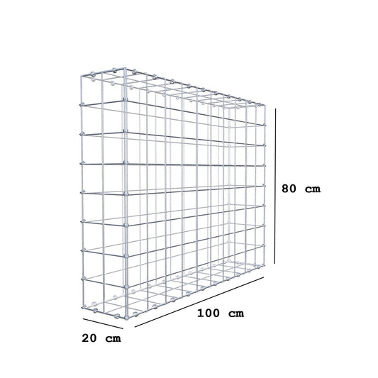 Gabion 100 cm x 80 cm x 20 cm (L x H x D), maskstorlek 10 x 10 cm, spiralring