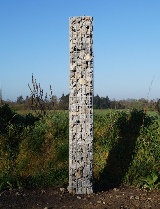 Rektangulär varmförzinkad gabionpelare, 27 cm x 27 cm, 200 cm hög, MW 5 cm x 10 cm