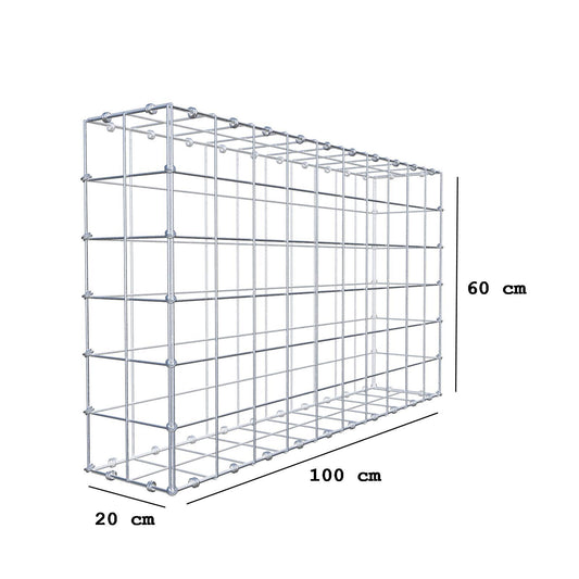 Gabione 100 cm x 60 cm x 20 cm (L x H x T), Maschenweite 10 x 10 cm, Spiralring