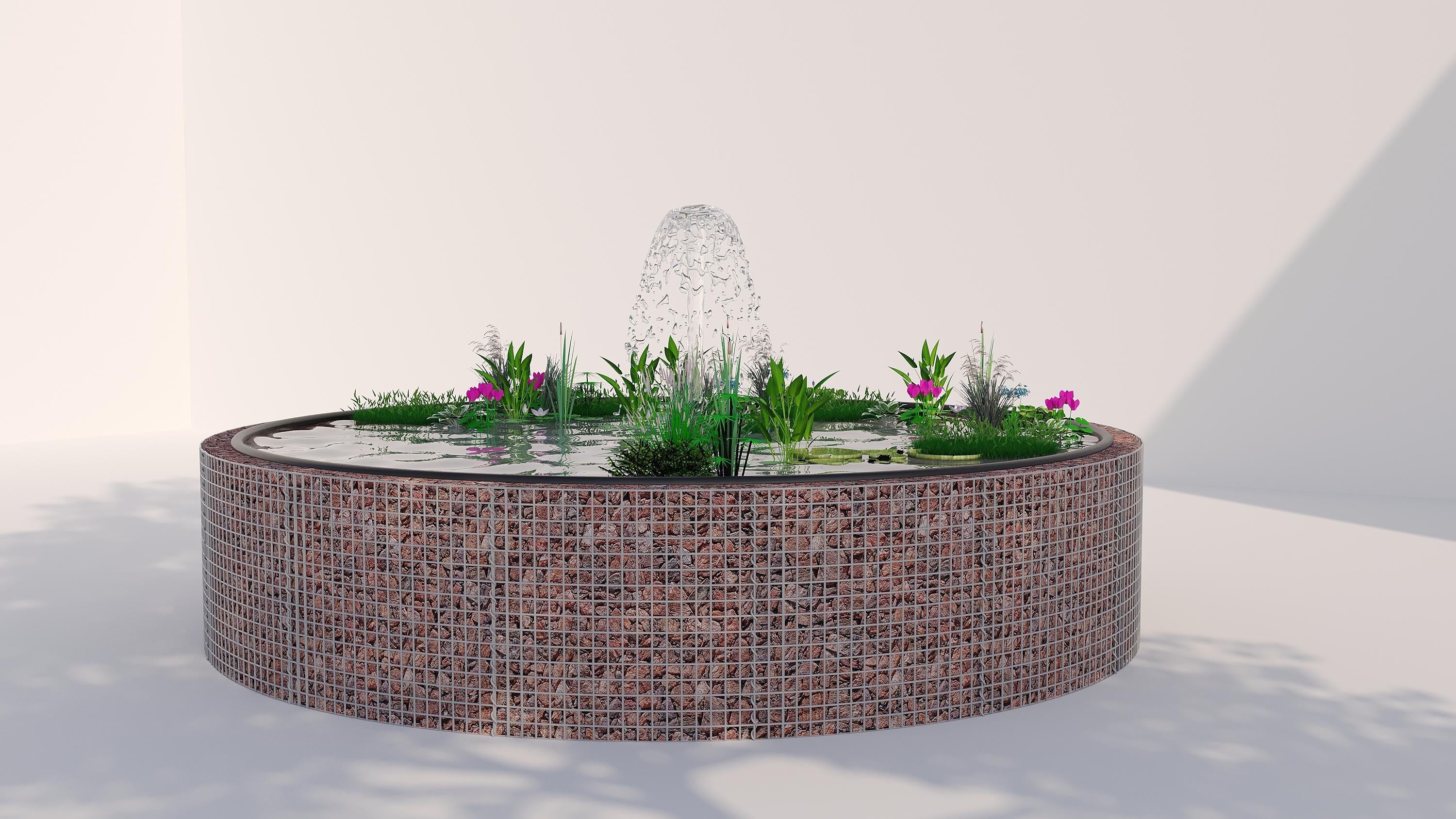 Gabionupphöjd damm, rund, ytterdiameter 202 cm, höjd 80 cm, maskstorlek 5 x 5 cm, väggtjocklek 15 cm