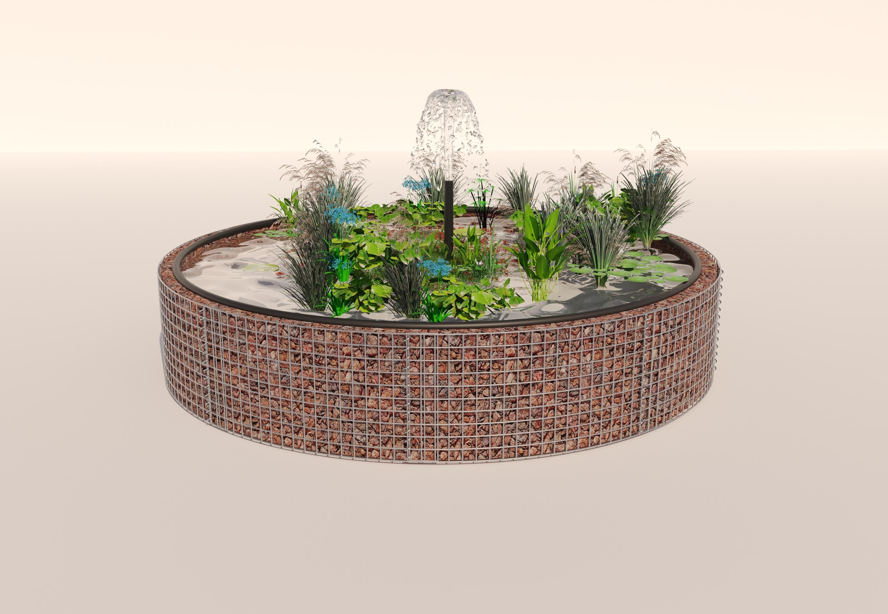 Gabion raised pond, round, outer diameter 232 cm, height 50 cm, mesh size 5 x 5 cm, wall thickness 15 cm