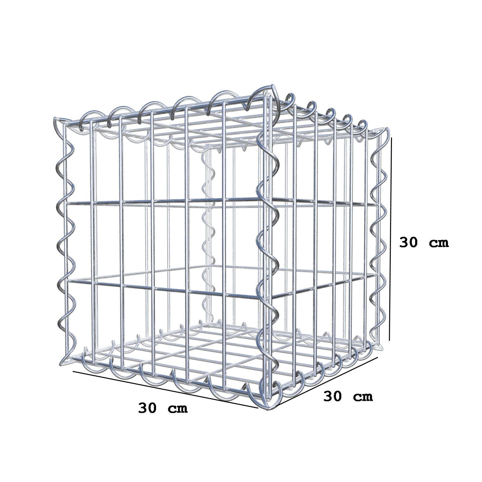 Gabião 30 cm x 30 cm x 30 cm (C x A x P), malhagem 5 cm x 10 cm, espiral