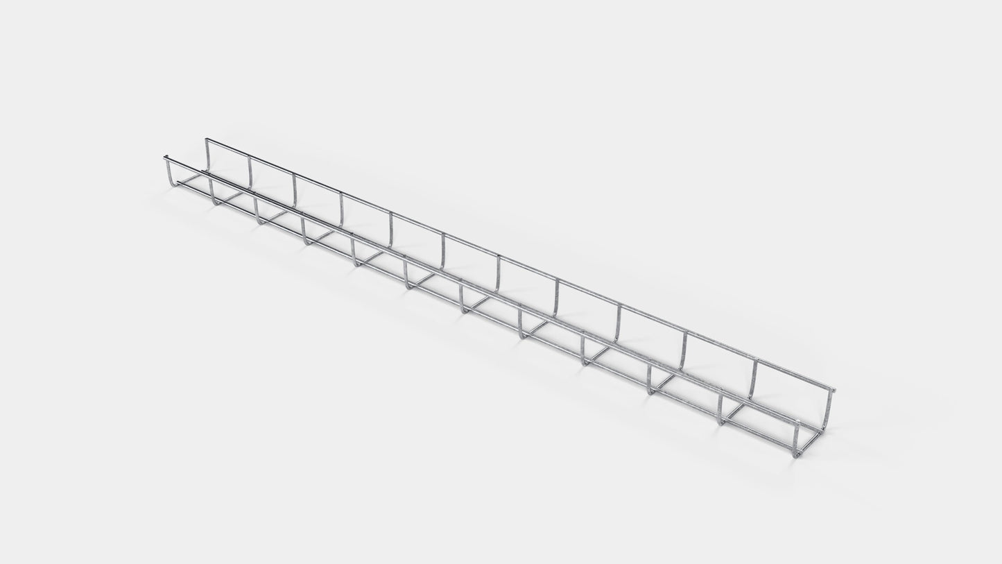 Altura do duto de cabos 110 cm, profundidade 5 cm, tamanho da malha 5 x 10 cm