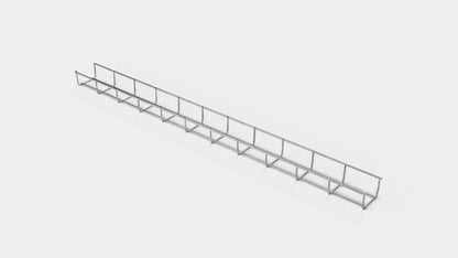 Altura do duto de cabos 110 cm, profundidade 5 cm, tamanho da malha 5 x 10 cm
