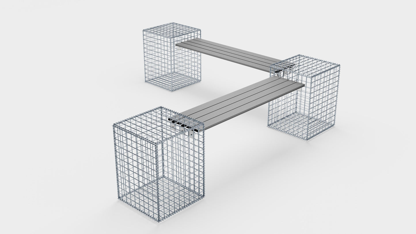 Panchina da giardino 3 gabbioni a spirale - 205 x 60 x 40 cm (L x H x P) MW 5 x 5 cm, con piano riciclato in antracite