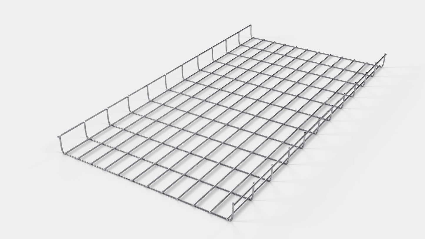 Altura do duto de cabos 110 cm, profundidade 5 cm, tamanho da malha 5 x 10 cm