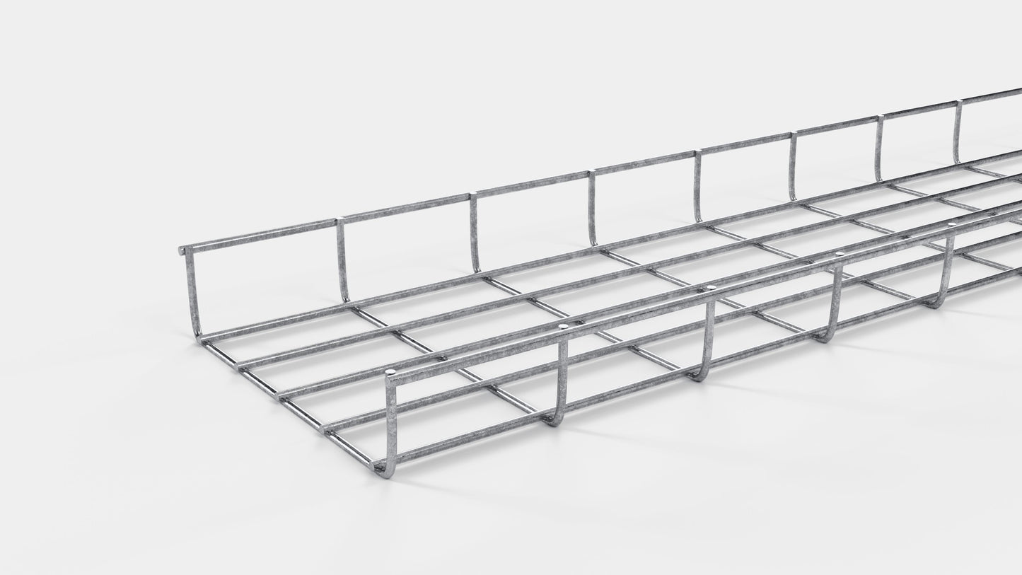 Altura do duto de cabos 110 cm, profundidade 5 cm, tamanho da malha 5 x 10 cm