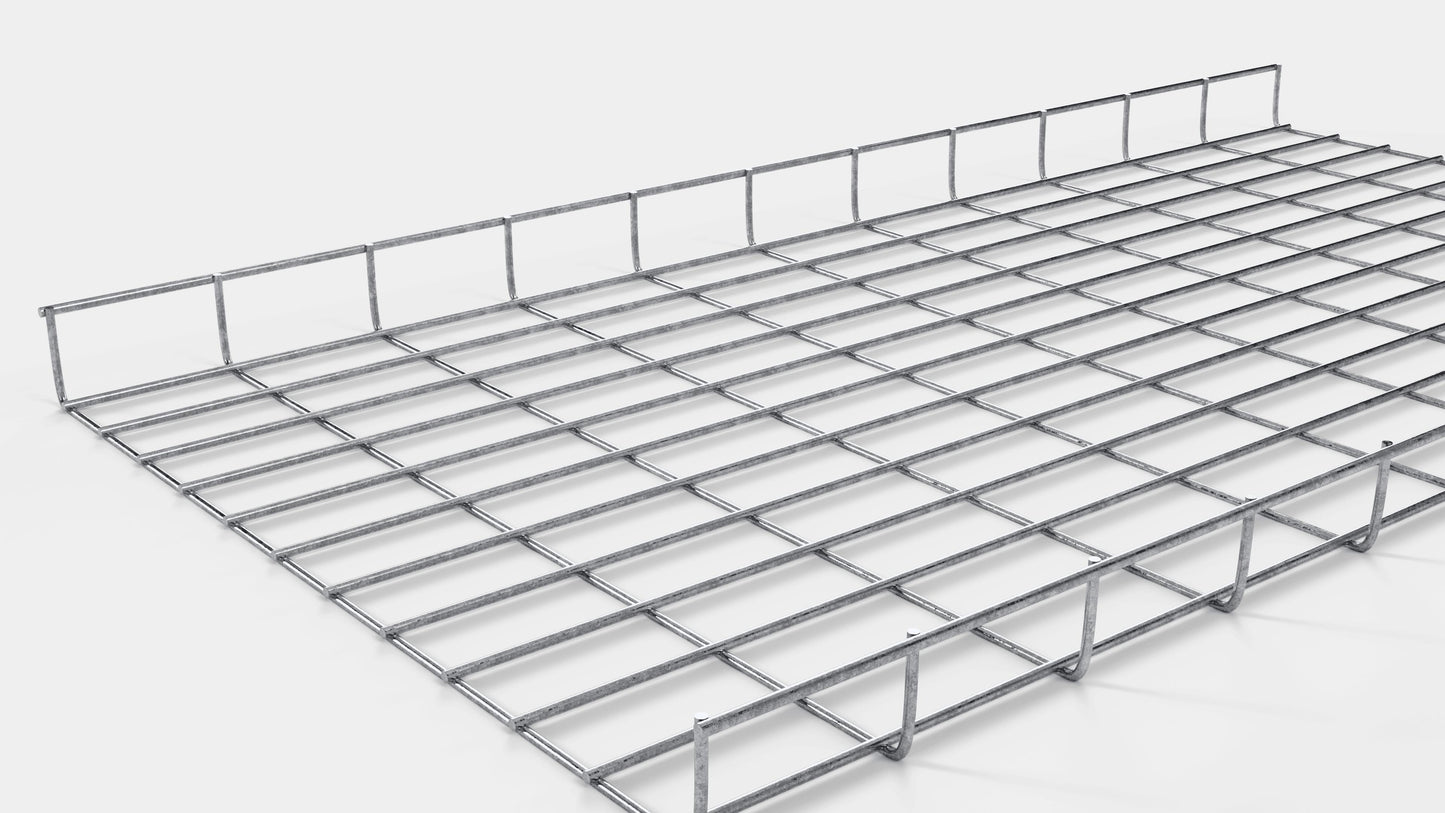 Altura do duto de cabos 110 cm, profundidade 5 cm, tamanho da malha 5 x 10 cm
