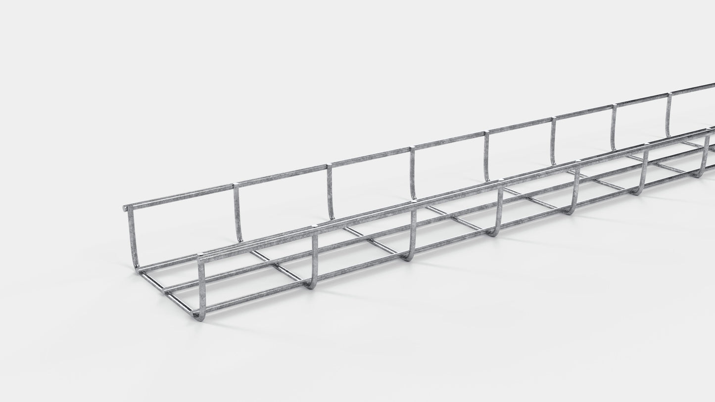 Altura do duto de cabos 110 cm, profundidade 5 cm, tamanho da malha 5 x 10 cm