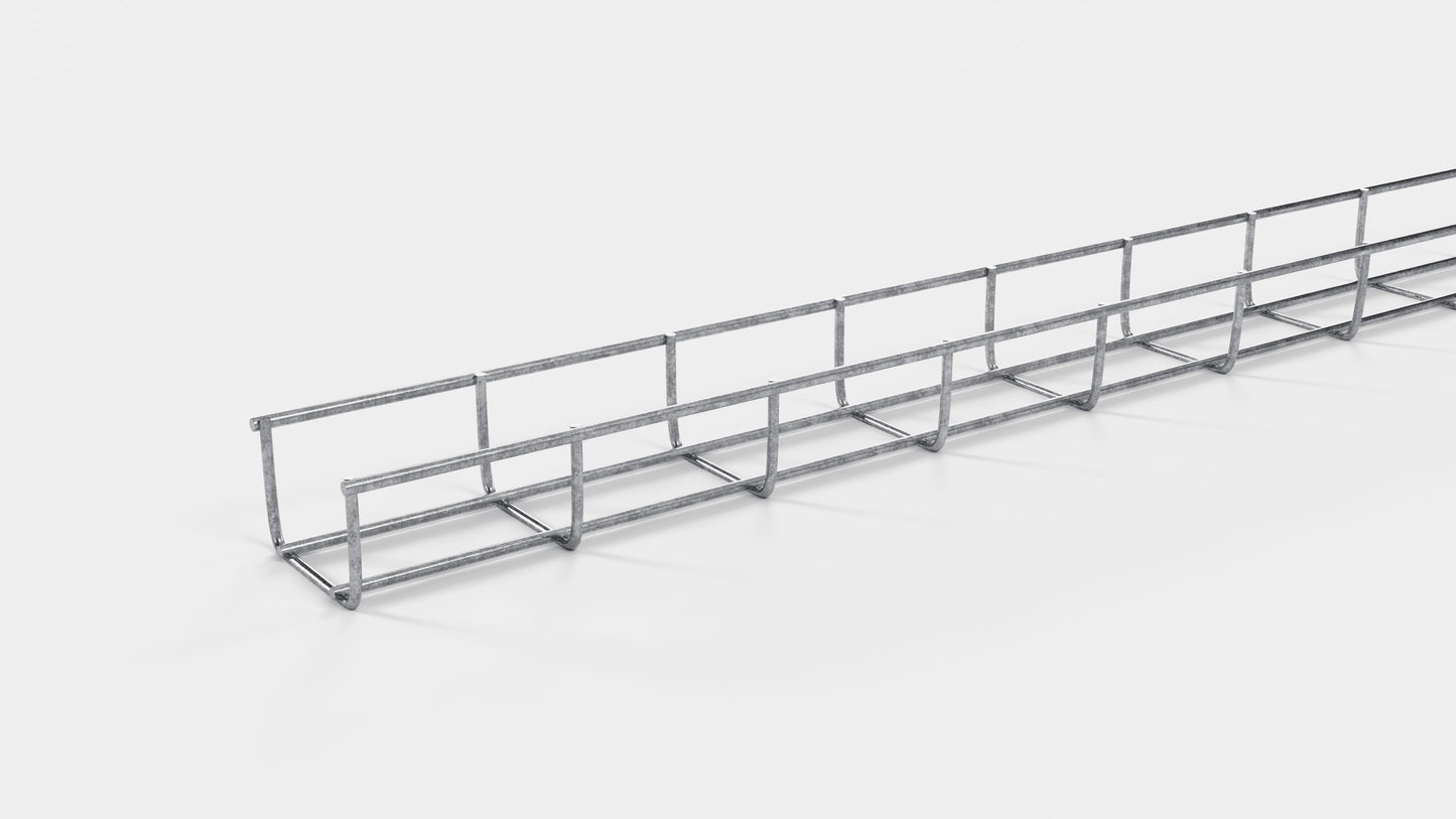 Altura do duto de cabos 110 cm, profundidade 5 cm, tamanho da malha 5 x 10 cm