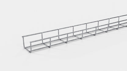 Altura do duto de cabos 110 cm, profundidade 5 cm, tamanho da malha 5 x 10 cm